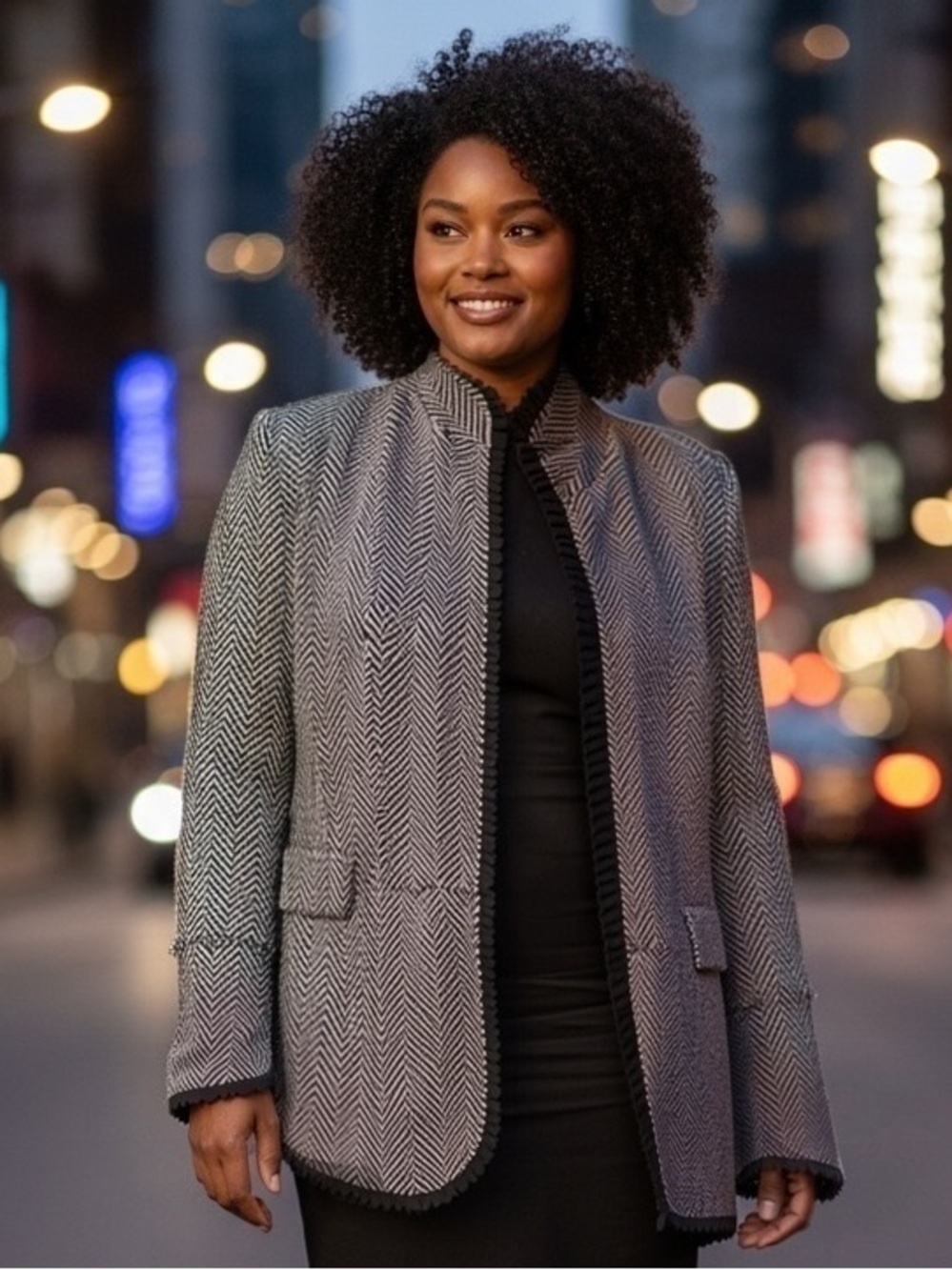 Chico's Black and White Open-Front Blazer